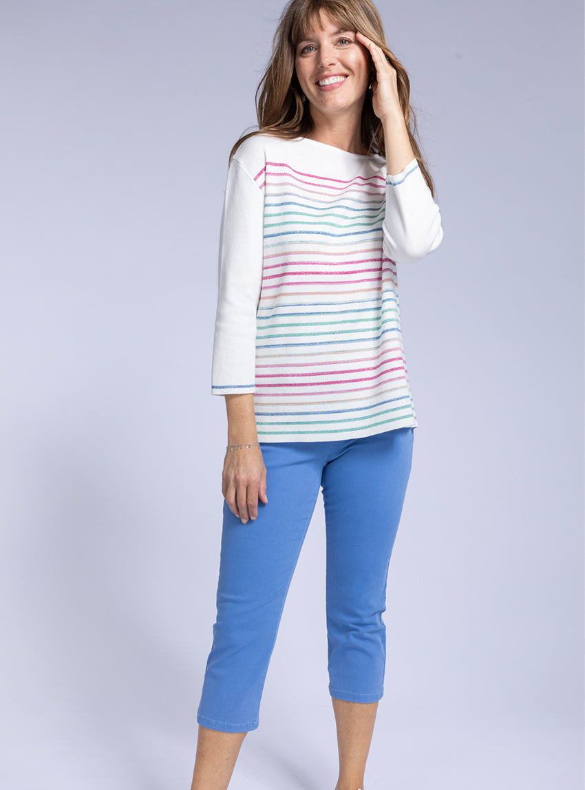 Pantacourt femme coton bleu