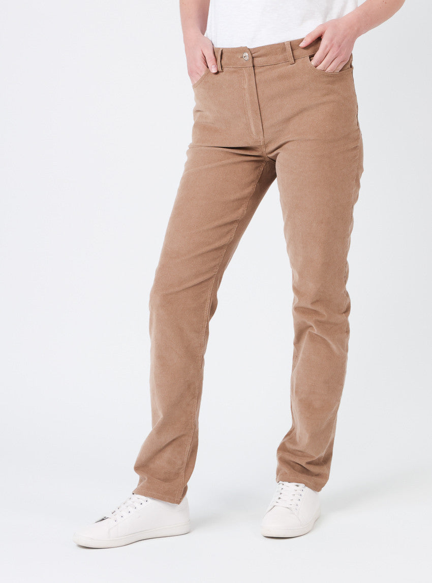 Pantalon femme en velours beige taupe