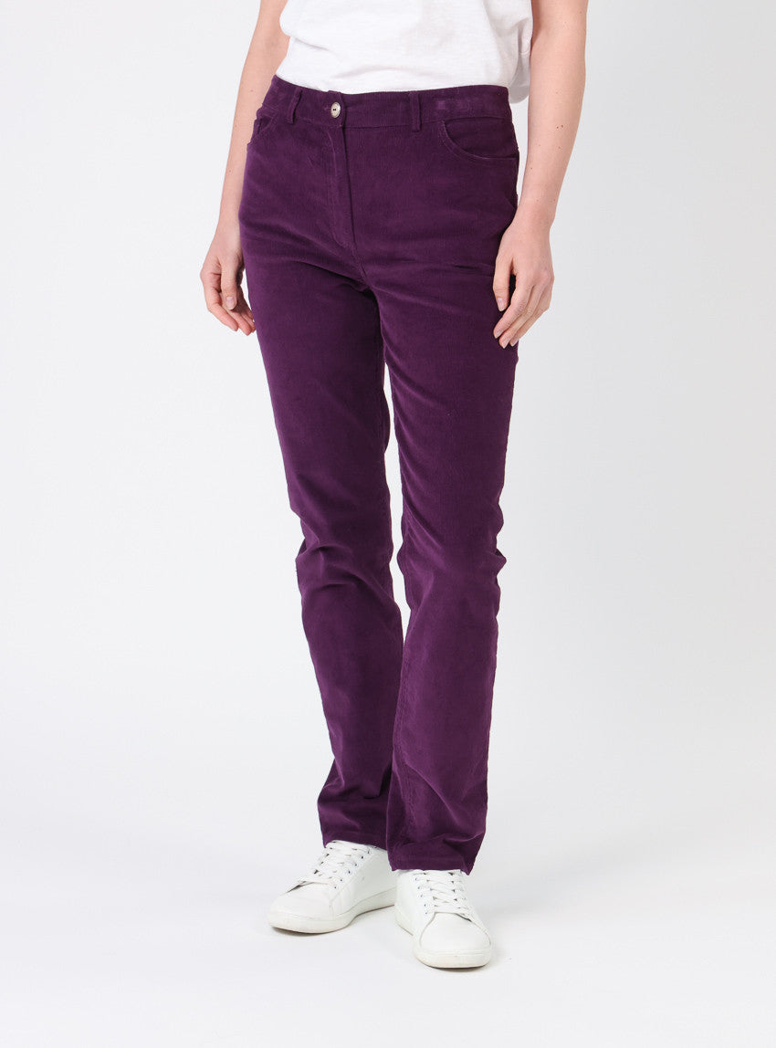 Pantalon femme en velours violet foncé