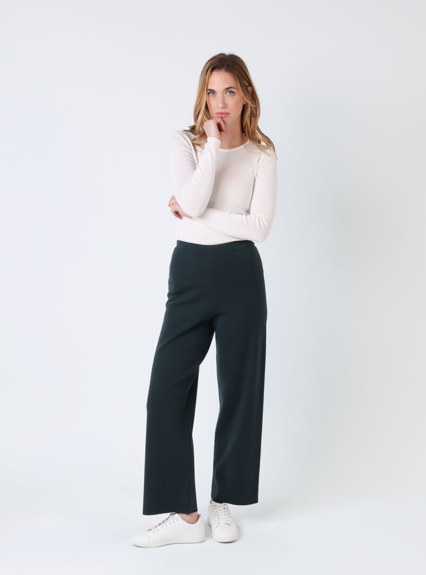 Pantalon femme en laine mérinos vert