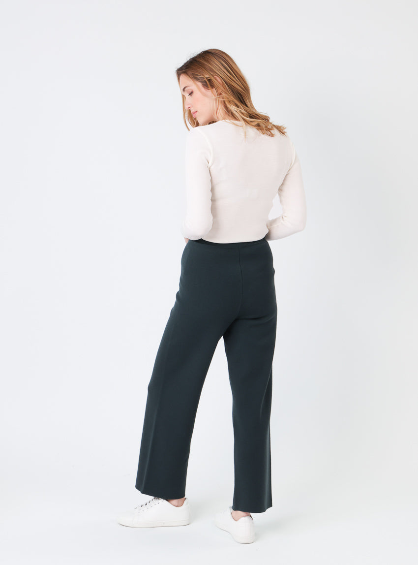 Pantalon femme en laine mérinos vert