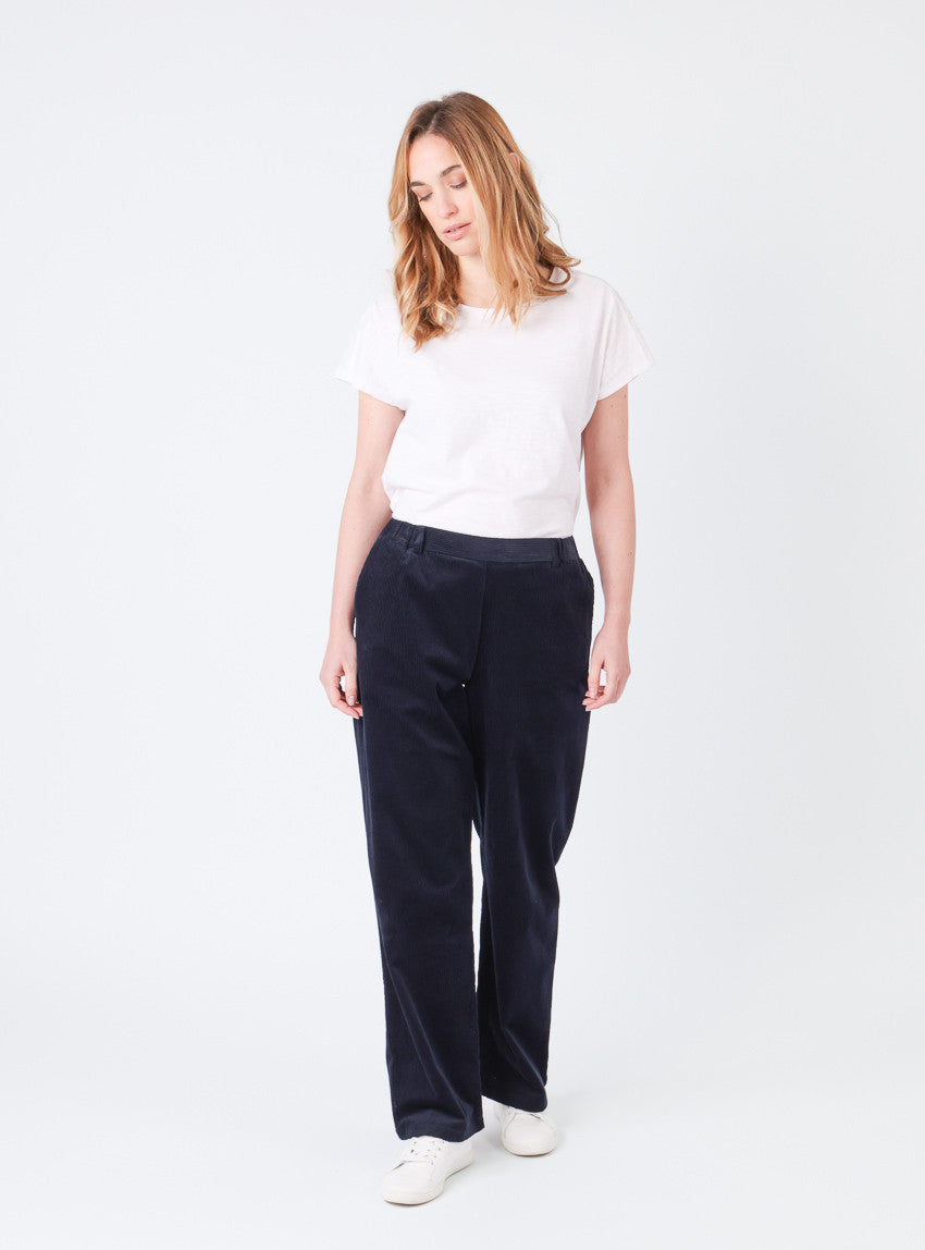 Pantalon large femme bleu marine