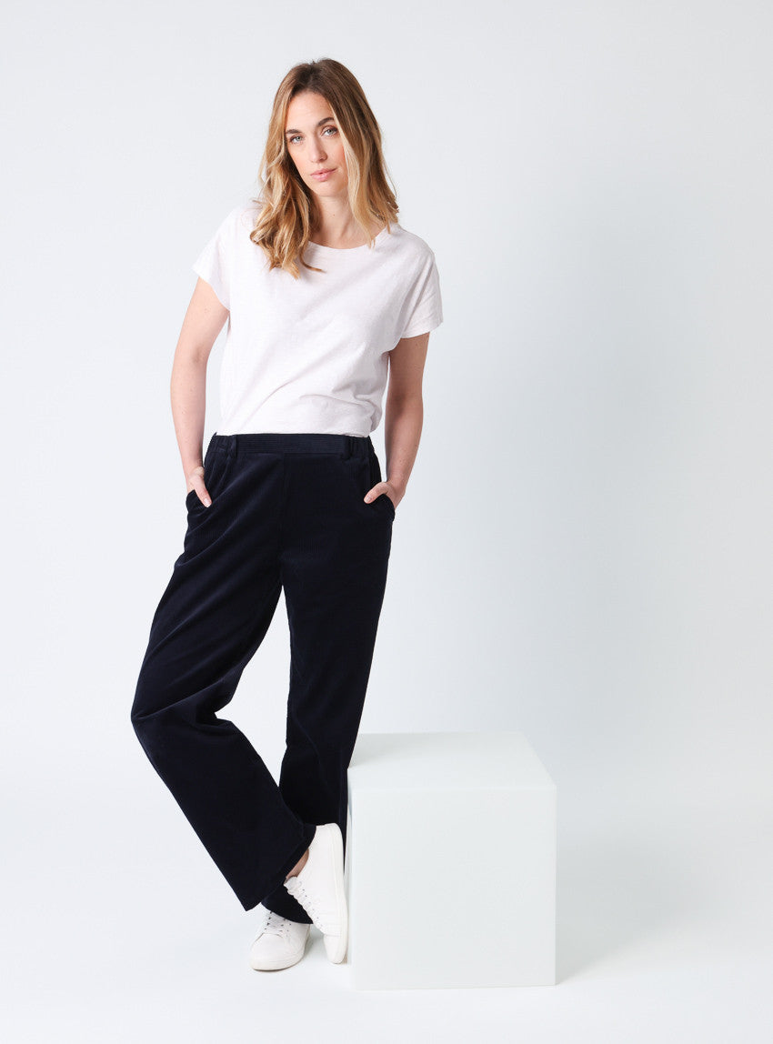 Pantalon large femme bleu marine