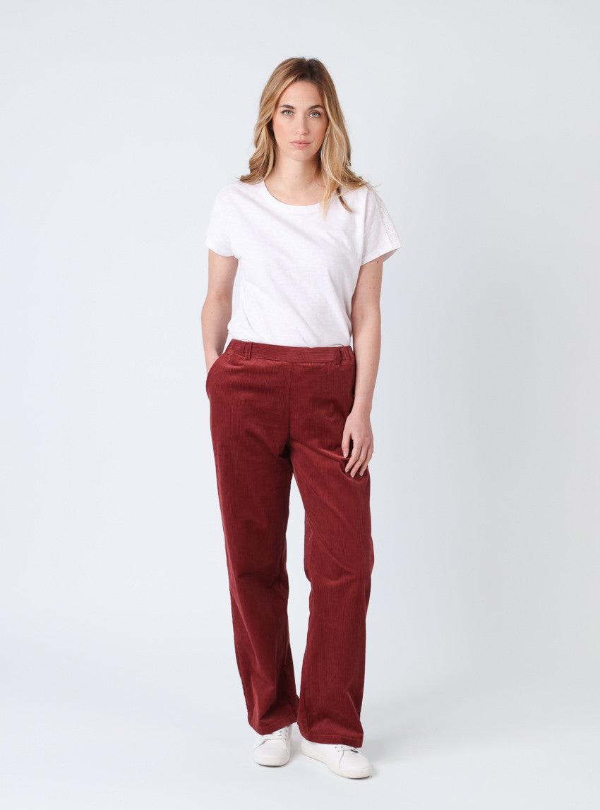 Pantalon large femme rouge brun