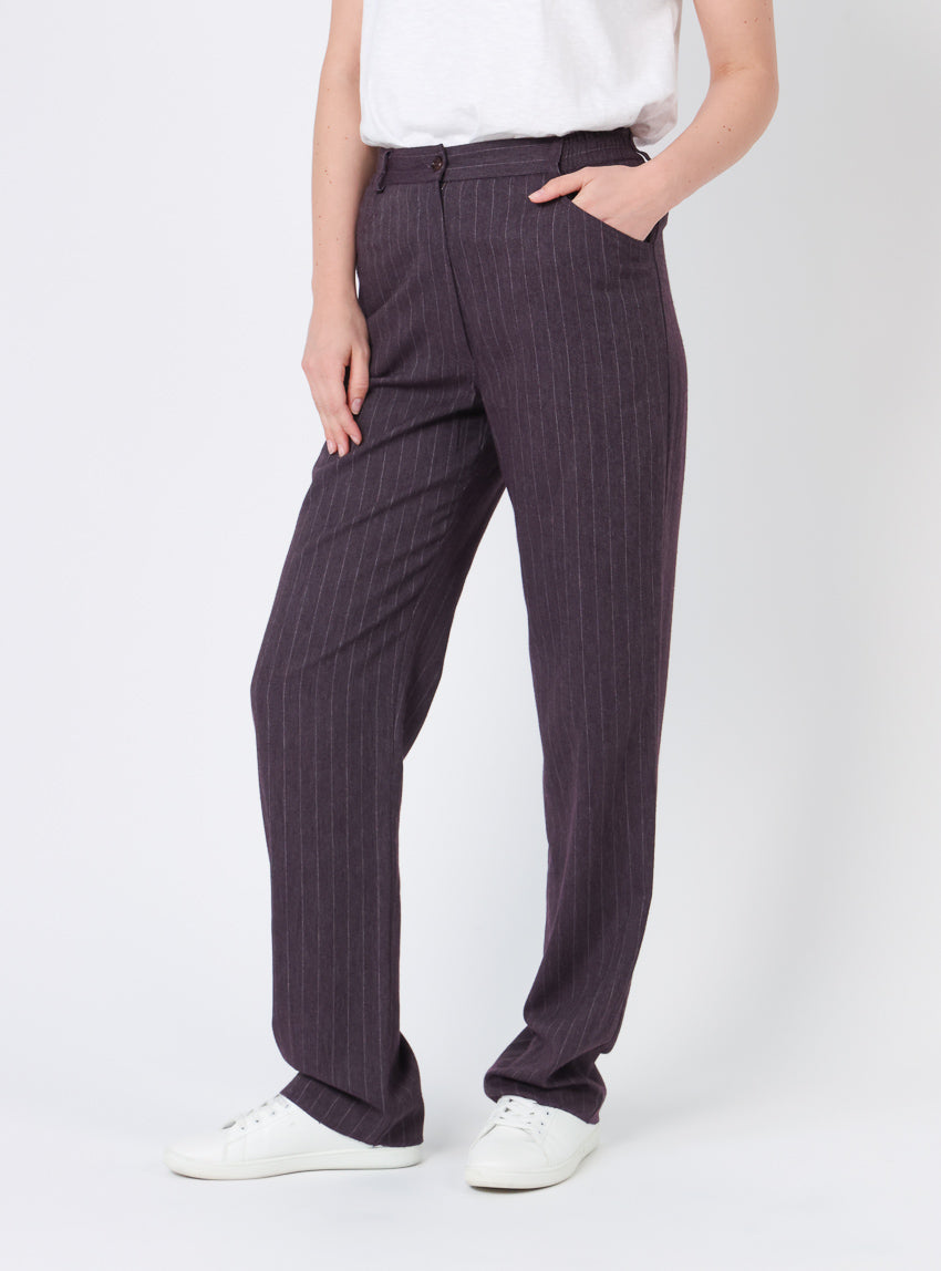 Pantalon femme violet prune rayé
