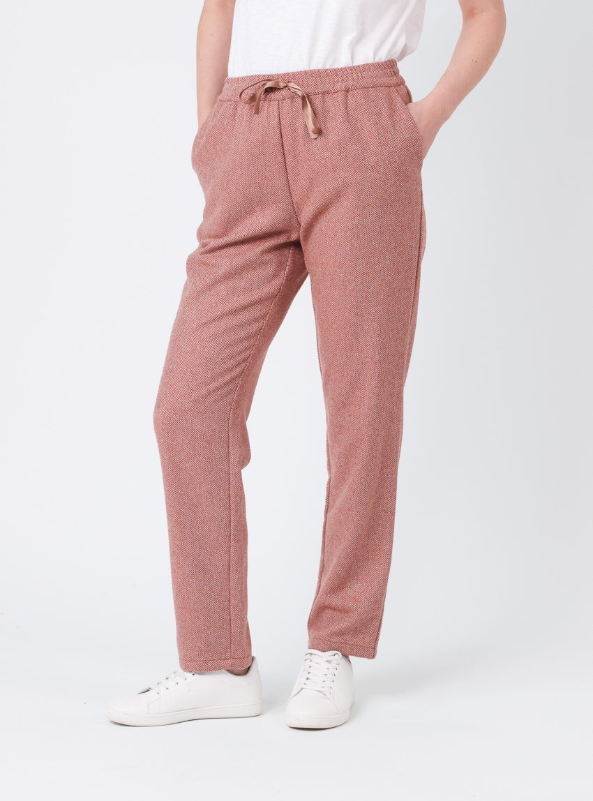 Pantalon femme chevrons marron cuivré