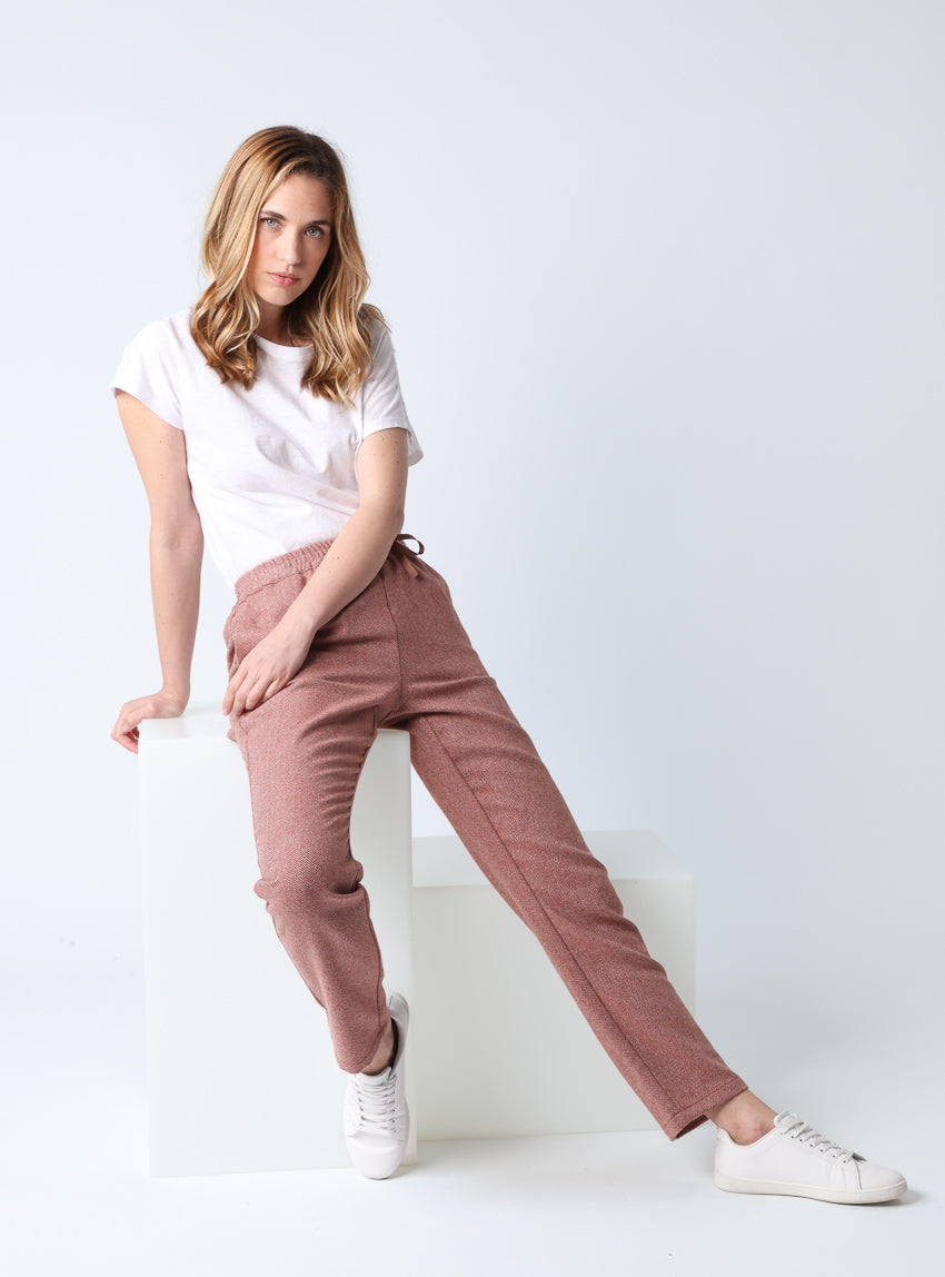Pantalon femme chevrons marron cuivré