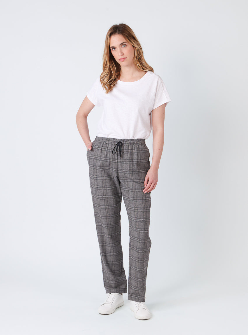 Pantalon femme carreaux gris en viscose