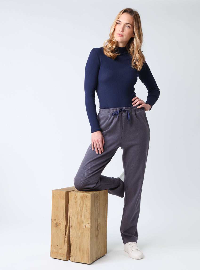 Pantalon femme maille coton bleu indigo