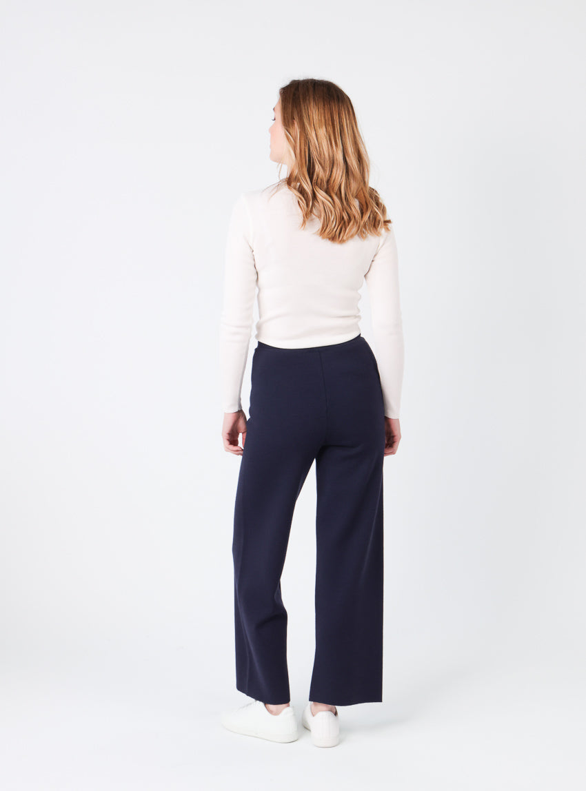 Pantalon femme en laine merinos bleu marine