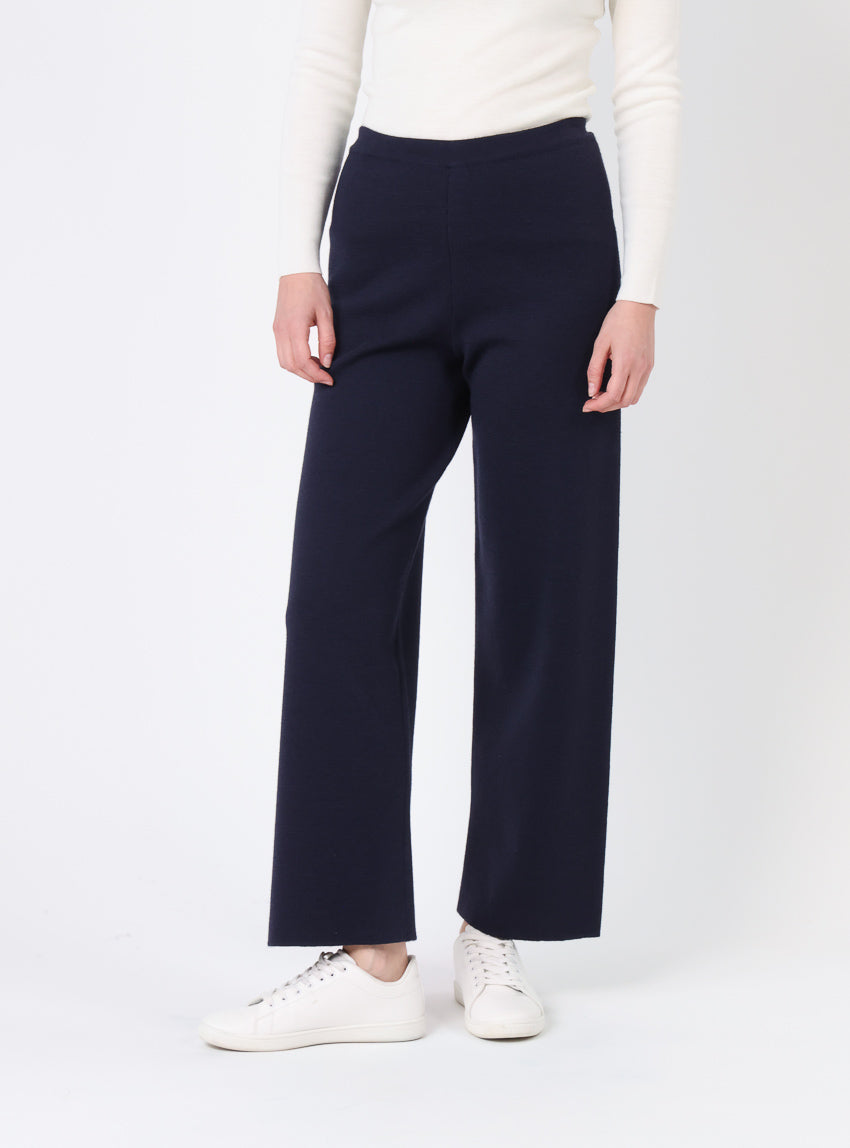 Pantalon femme en laine merinos bleu marine