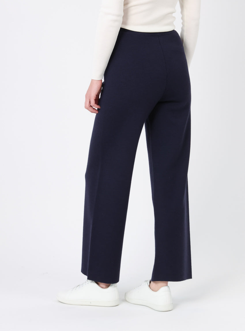 Pantalon femme en laine merinos bleu marine