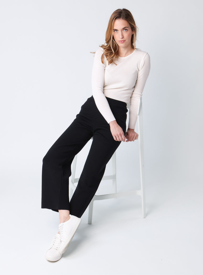Pantalon femme en laine mérinos noir