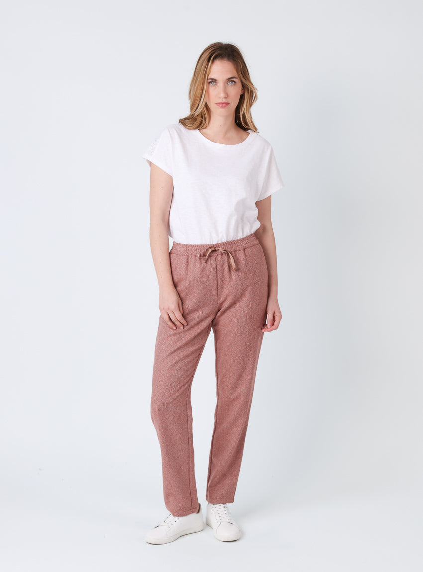 Pantalon femme chevrons marron cuivré