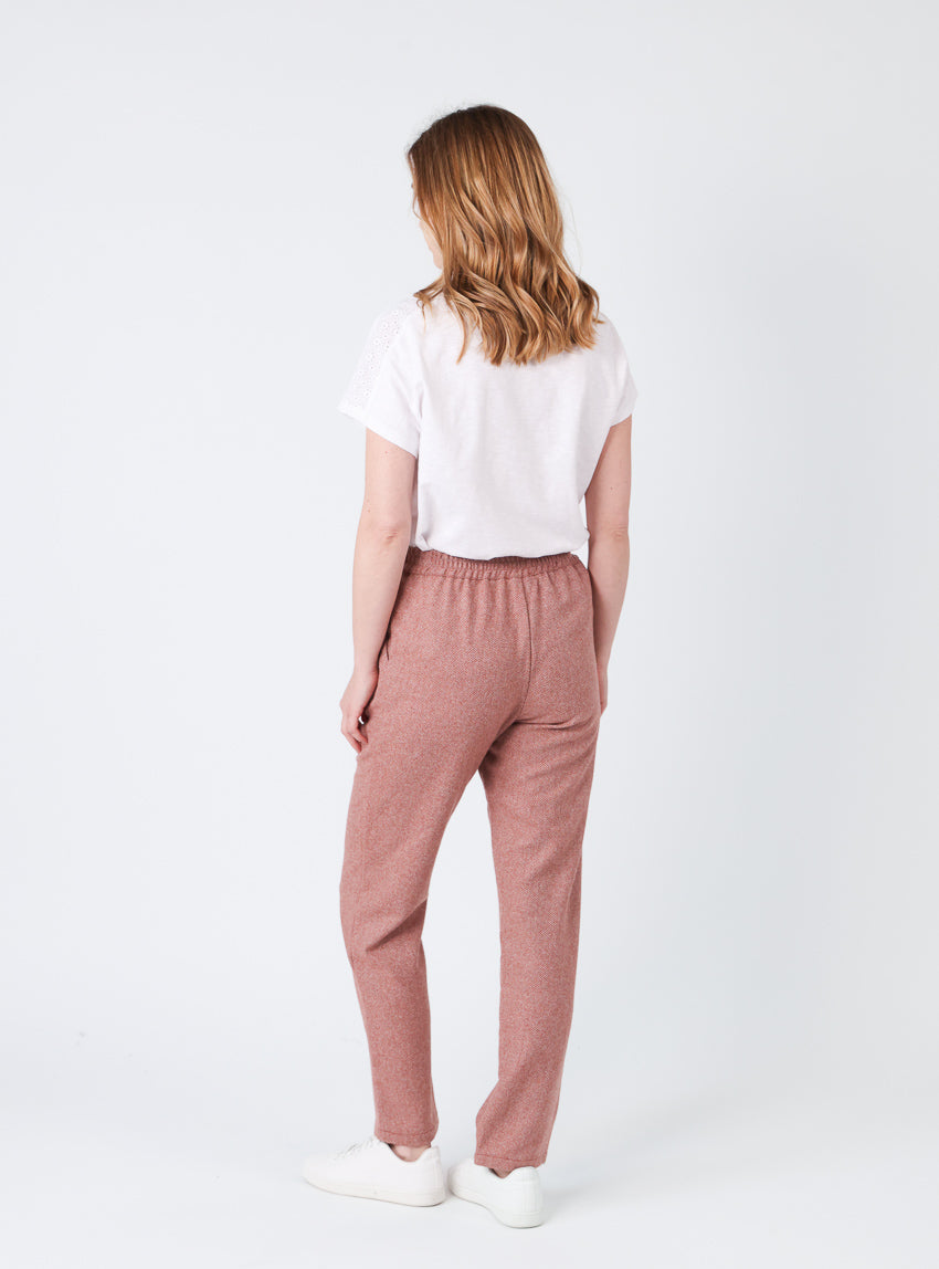 Pantalon femme chevrons marron cuivré