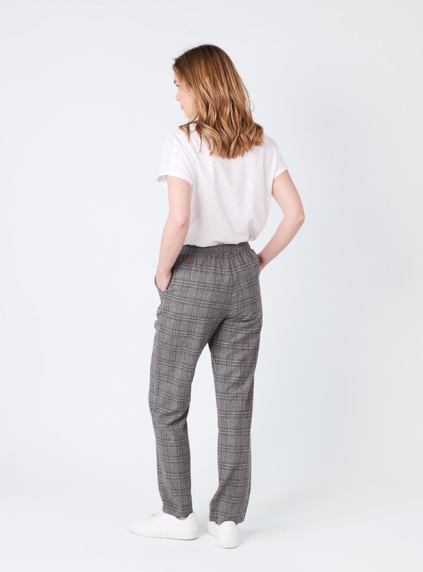 Pantalon femme carreaux gris en viscose