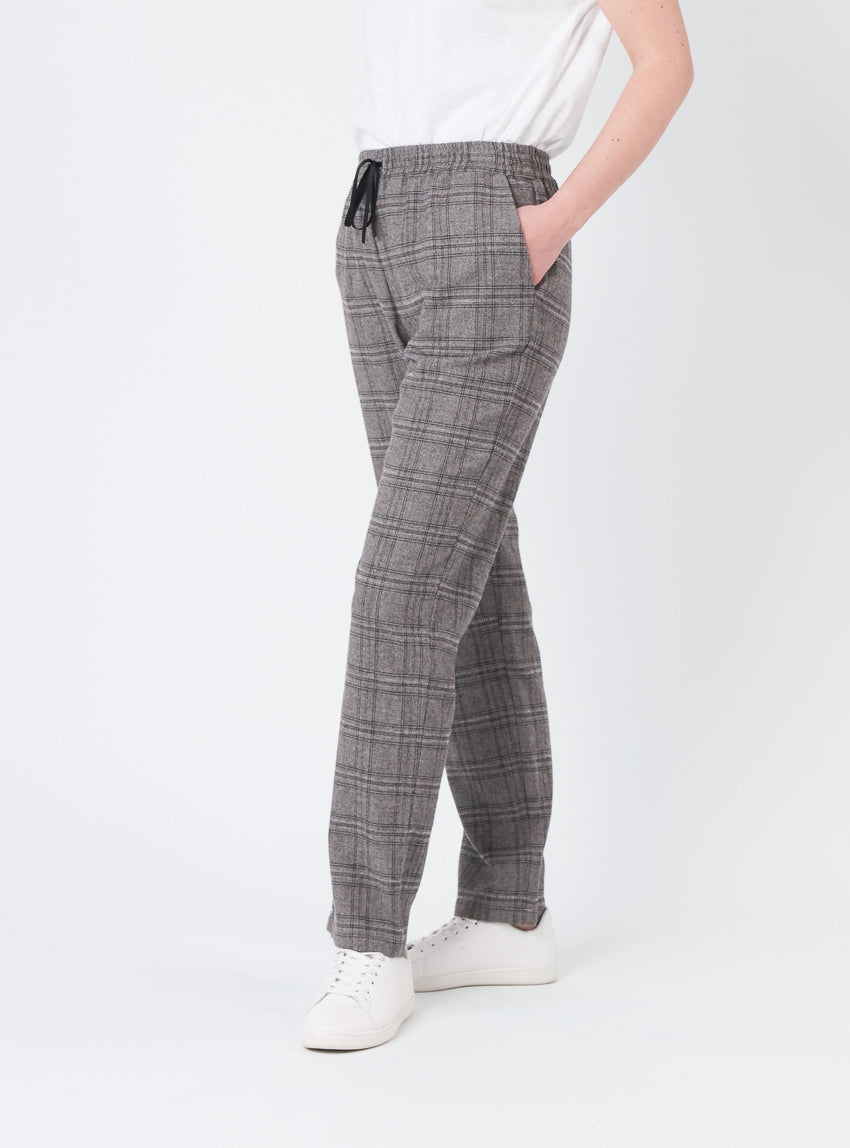 Pantalon femme carreaux gris en viscose