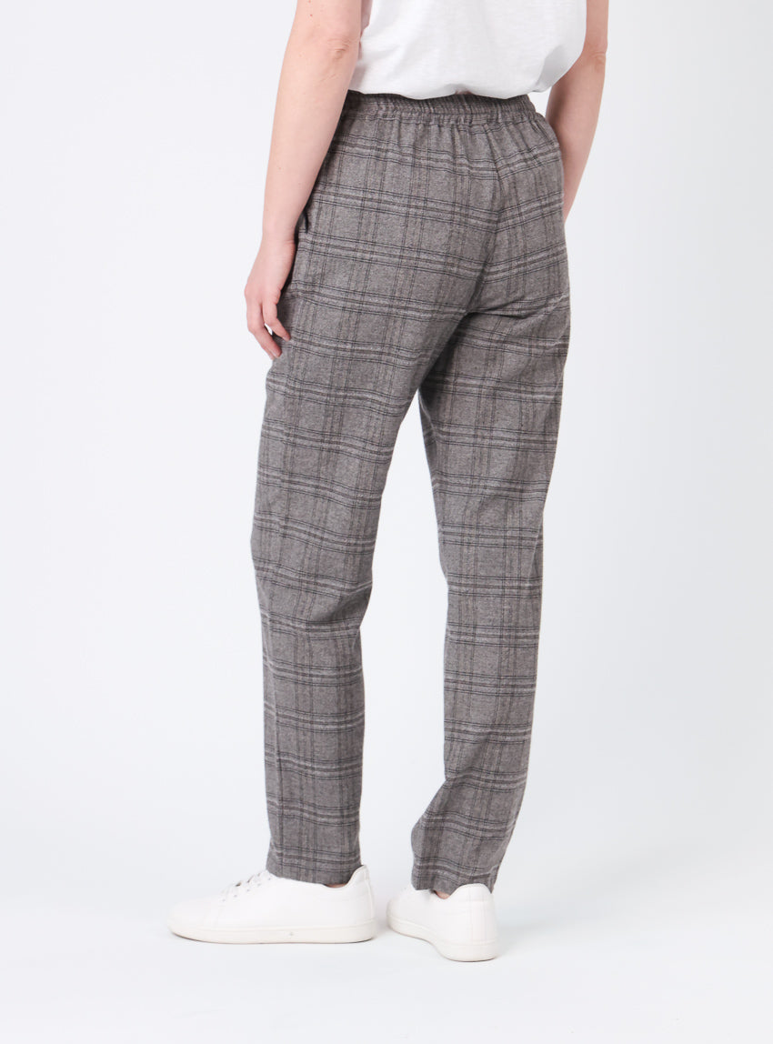 Pantalon femme carreaux gris en viscose