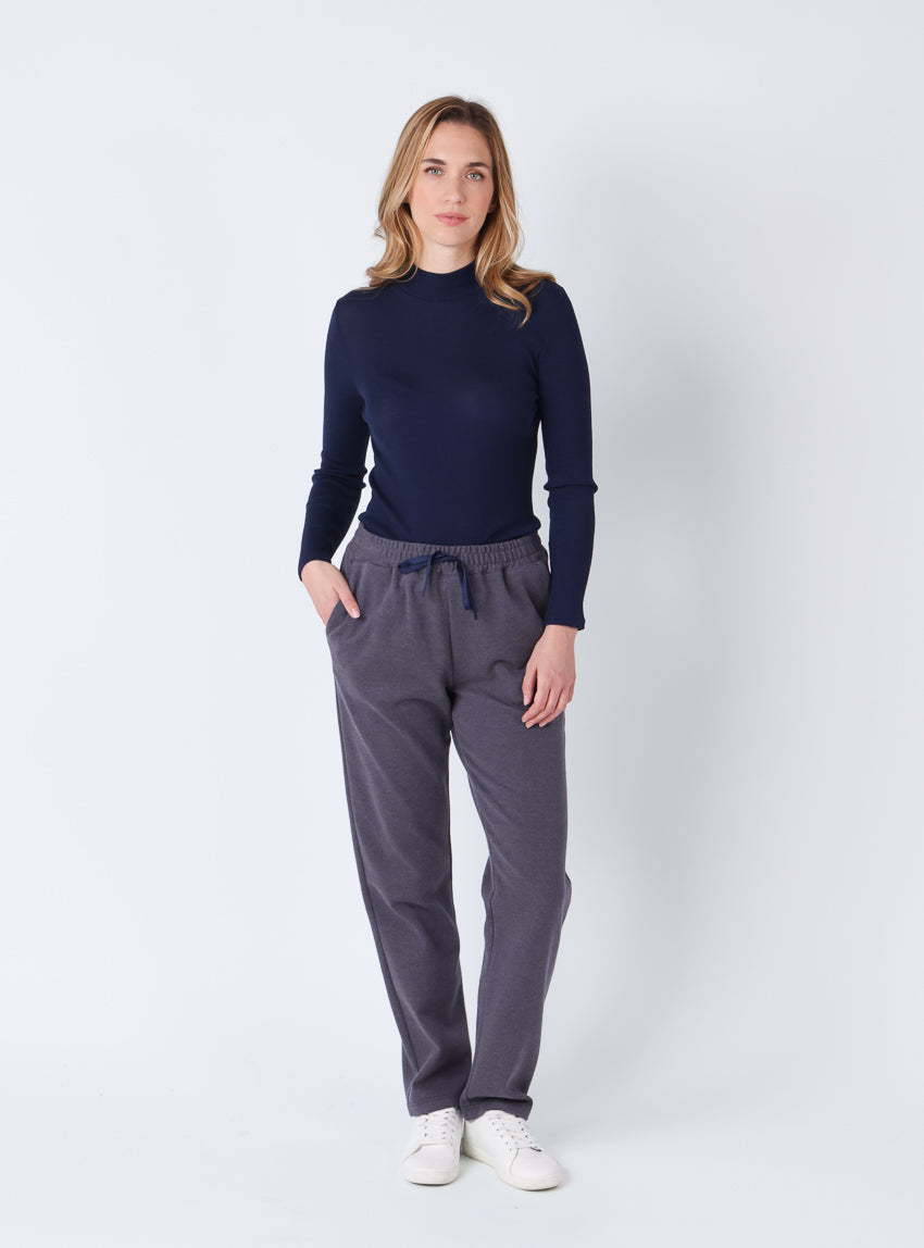 Pantalon femme maille coton bleu indigo