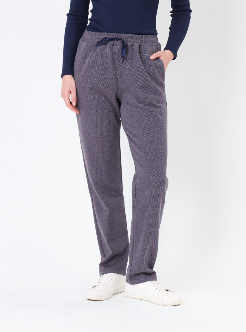 Pantalon femme maille coton bleu indigo